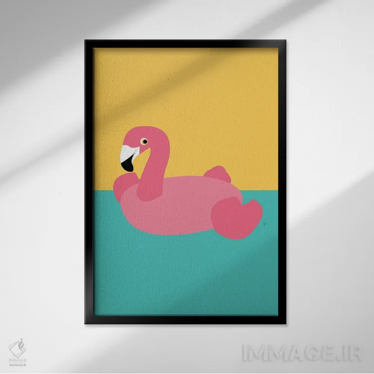 تابلو دکوراتیو "فلامینگوی استخری تابستانی" اثر لایمن کریتیو کو. - نمای قابدار مشکی