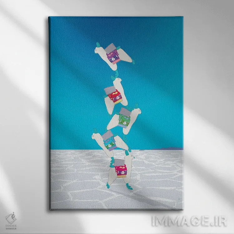 تابلو مدرن "جمع کردن لاماها روی سالار د اویونی، بولیوی" اثر لایمن کریتیو کو. - نمای روبهرو روی دیوار