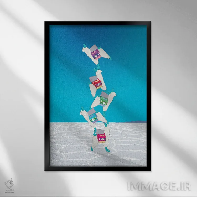 تابلو مدرن "جمع کردن لاماها روی سالار د اویونی، بولیوی" اثر لایمن کریتیو کو. - نمای قابدار مشکی