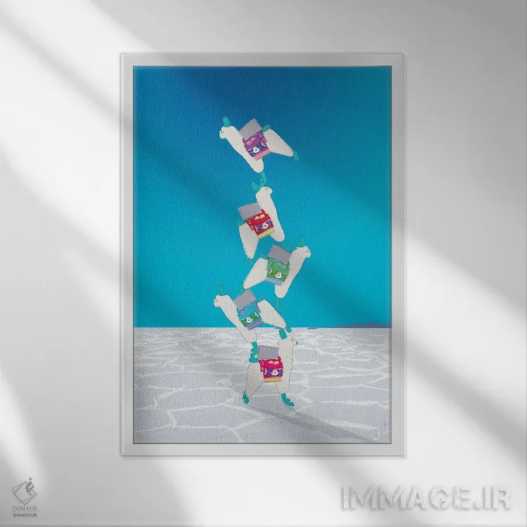 تابلو مدرن "جمع کردن لاماها روی سالار د اویونی، بولیوی" اثر لایمن کریتیو کو. - نمای قابدار سفید
