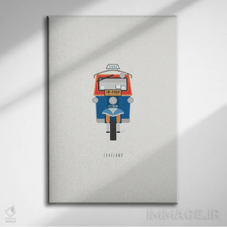 تابلو مینیمال "توک توک تایلند" اثر لایمن کریتیو کو. - نمای روبهرو روی دیوار