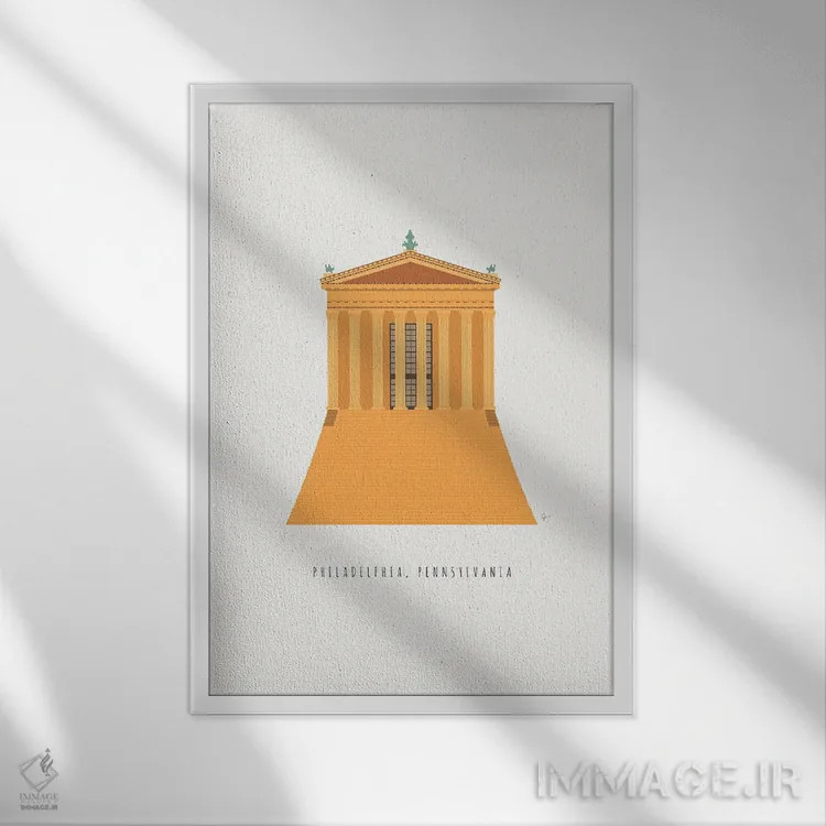 تابلو مینیمال "پله های موزه فیلادلفیا، پنسیلوانیا" اثر لایمن کریتیو کو. - نمای قابدار سفید