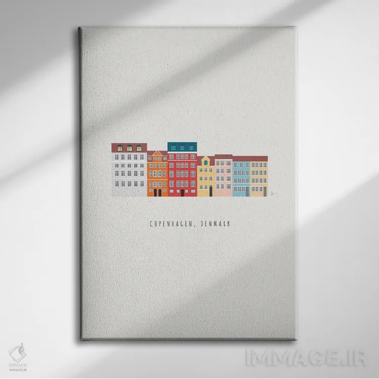 تابلو مینیمال "نیهاون ۲، کپنهاگ، جنوب دانمارک" اثر لایمن کریتیو کو. - نمای روبهرو روی دیوار