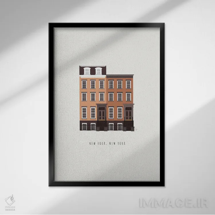 تابلو مینیمال "ساختمان آجری نیویورکی" اثر لایمن کریتیو کو. - نمای قابدار مشکی