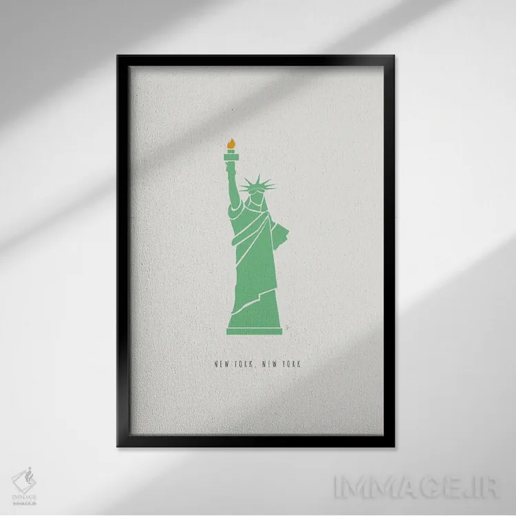 تابلو مینیمال "مجسمه آزادی نیویورک" اثر لایمن کریتیو کو. - نمای قابدار مشکی