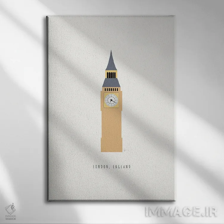 تابلو مینیمال "بیگ بن، لندن، انگلستان" اثر لایمن کریتیو کو. - نمای روبهرو روی دیوار