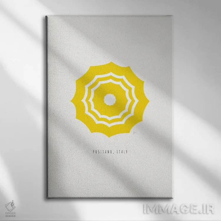 تابلو مینیمال "چترهای پوزیتانو، ایتالیا" اثر لایمن کریتیو کو. - نمای روبهرو روی دیوار