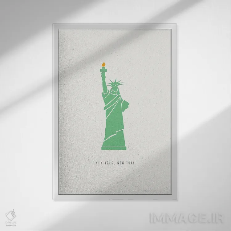 تابلو مینیمال "مجسمه آزادی نیویورک" اثر لایمن کریتیو کو. - نمای قابدار سفید