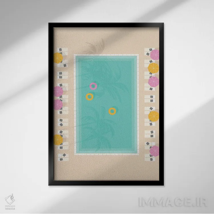 تابلو مدرن "استخر پام اسپرینگز از نمای بالا" اثر لایمن کریتیو کو. - نمای قابدار مشکی