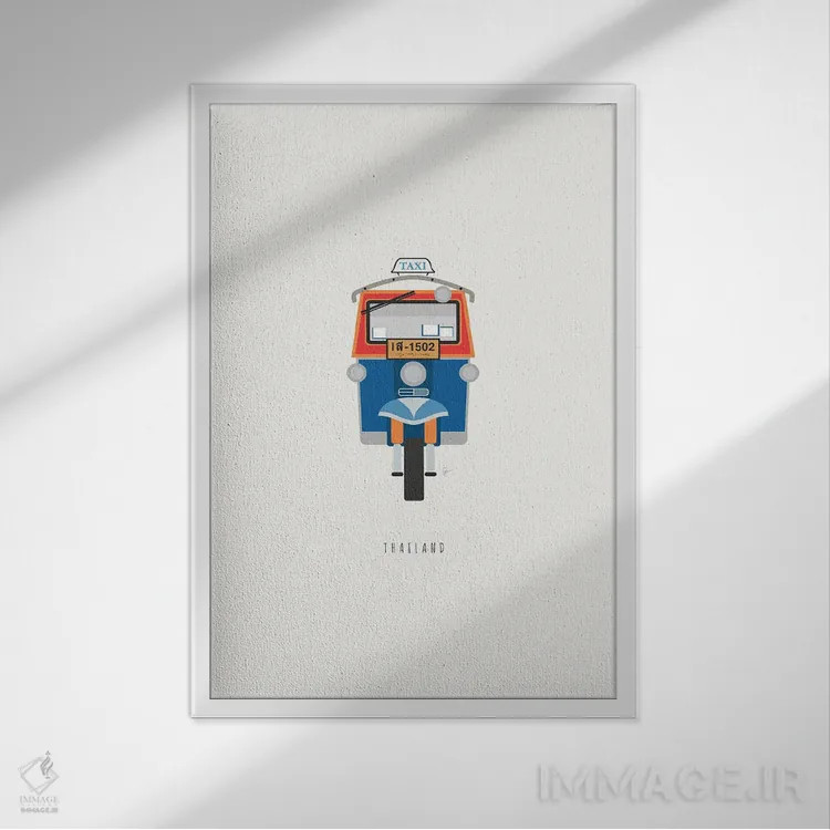 تابلو مینیمال "توک توک تایلند" اثر لایمن کریتیو کو. - نمای قابدار سفید