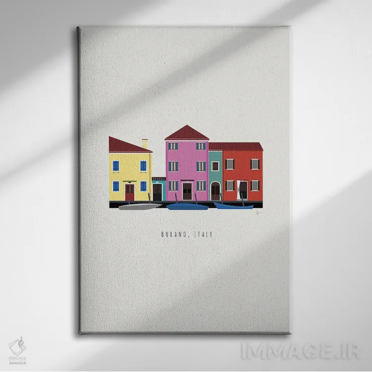 تابلو مینیمال "بورانو، ایتالیا" اثر لایمن کریتیو کو. - نمای روبهرو روی دیوار