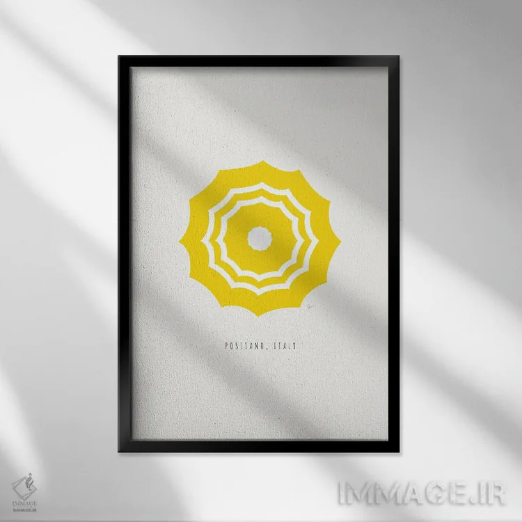 تابلو مینیمال "چترهای پوزیتانو، ایتالیا" اثر لایمن کریتیو کو. - نمای قابدار مشکی