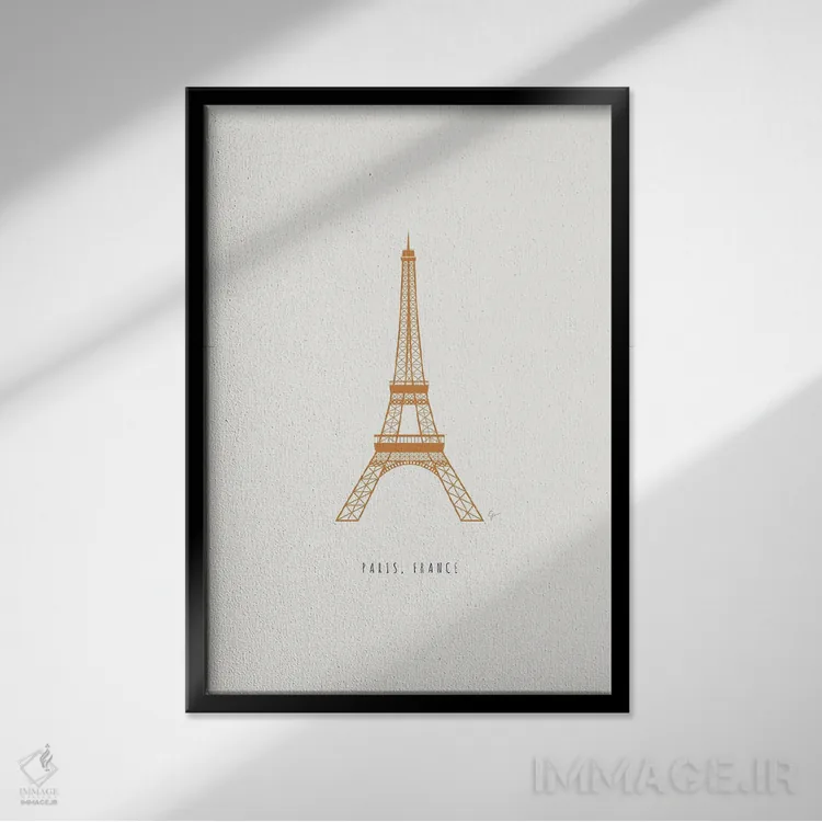 تابلو مینیمال "برج ایفل، پاریس، فرانسه" اثر لایمن کریتیو کو. - نمای قابدار مشکی