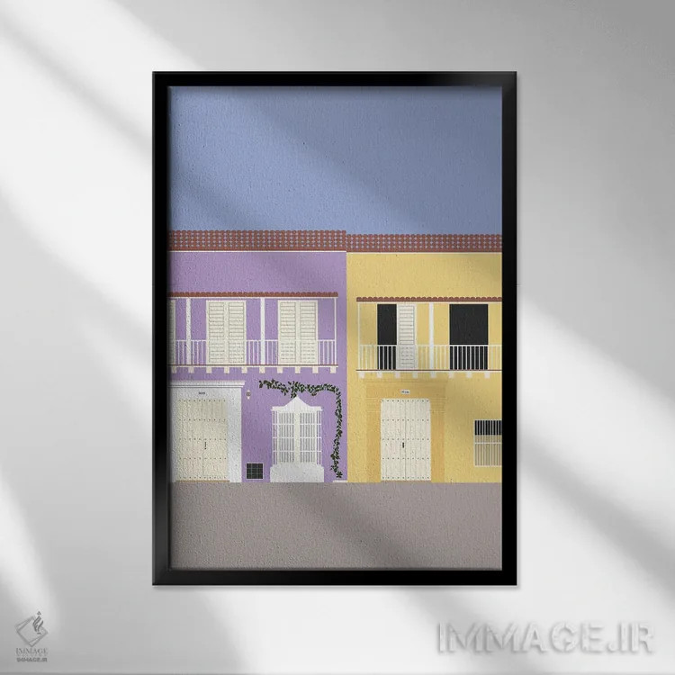 تابلو مدرن "شهر قدیمی کارتاهنا، کلمبیا" اثر لایمن کریتیو کو. - نمای قابدار مشکی