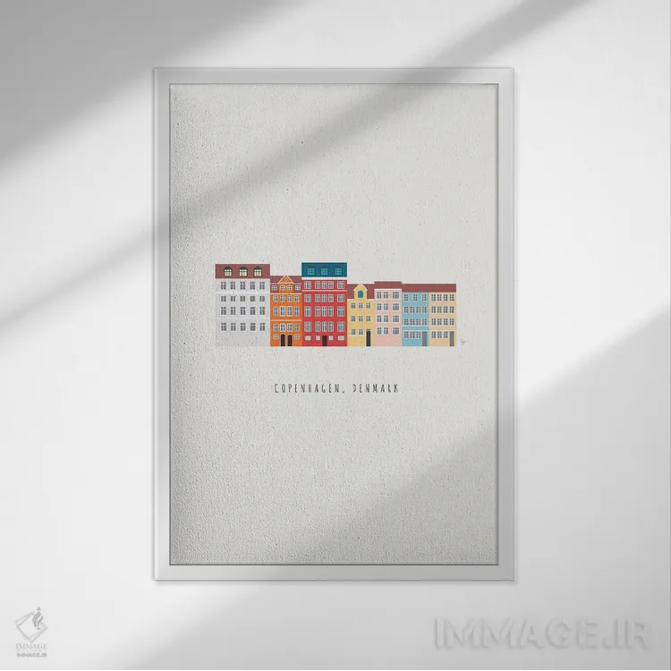 تابلو مینیمال "نیهاون ۲، کپنهاگ، جنوب دانمارک" اثر لایمن کریتیو کو. - نمای قابدار سفید