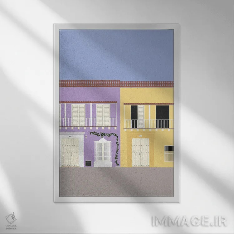 تابلو مدرن "شهر قدیمی کارتاهنا، کلمبیا" اثر لایمن کریتیو کو. - نمای قابدار سفید