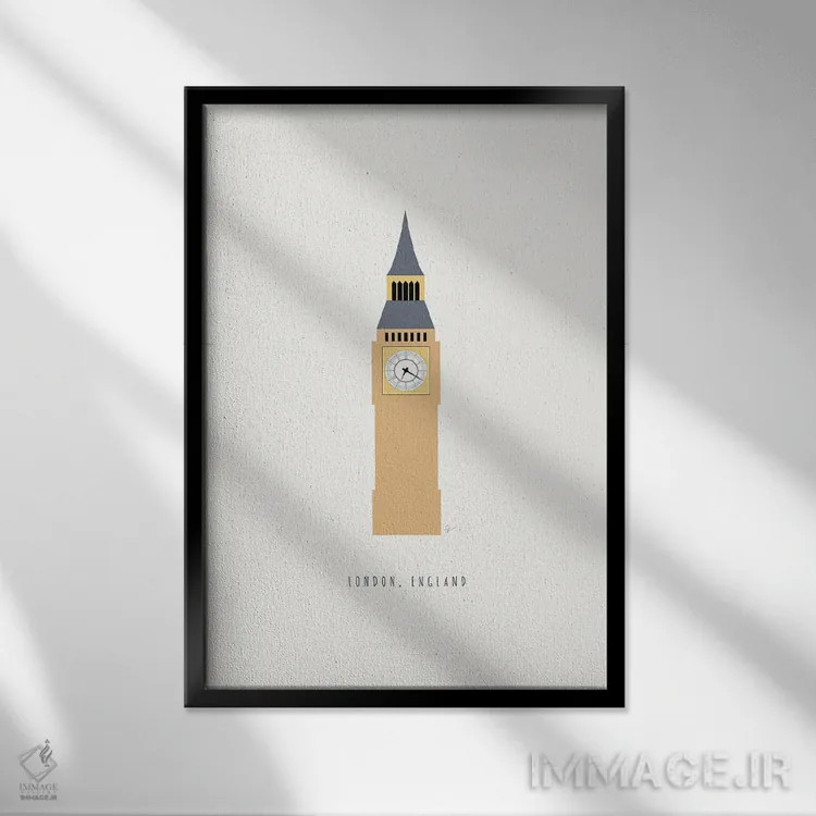 تابلو مینیمال "بیگ بن، لندن، انگلستان" اثر لایمن کریتیو کو. - نمای قابدار مشکی