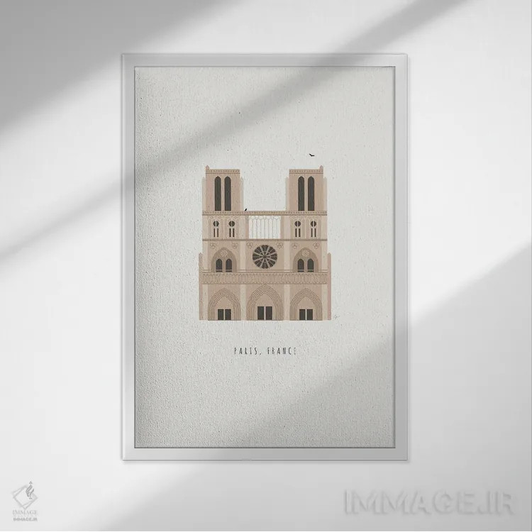 تابلو مینیمال "کلیسای جامع پاریس، فرانسه" اثر لایمن کریتیو کو. - نمای قابدار سفید