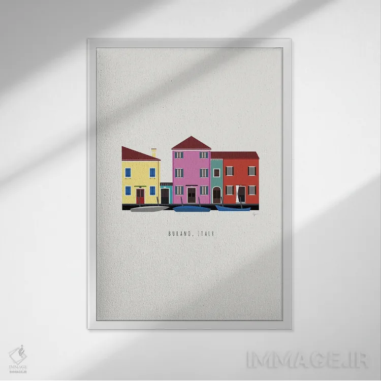 تابلو مینیمال "بورانو، ایتالیا" اثر لایمن کریتیو کو. - نمای قابدار سفید