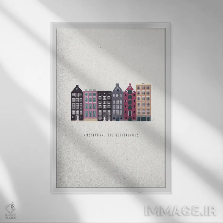تابلو مینیمال "دامراک ۲، آمستردام، هلند" اثر لایمن کریتیو کو. - نمای قابدار سفید
