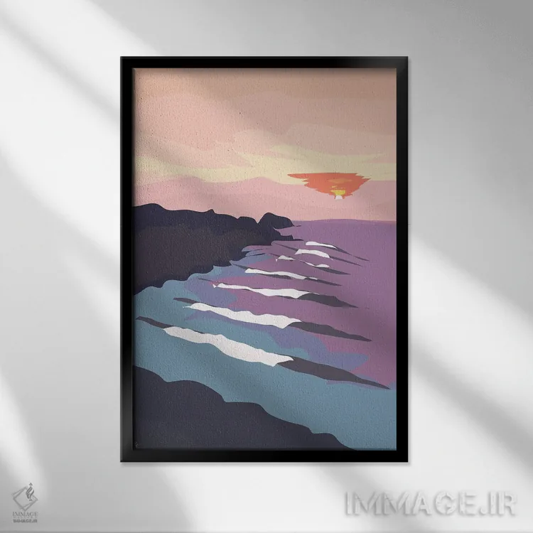 تابلو مدرن "امواج اقیانوس چیکاما، پرو هنگام غروب" اثر لایمن کریتیو کو. - نمای قابدار مشکی