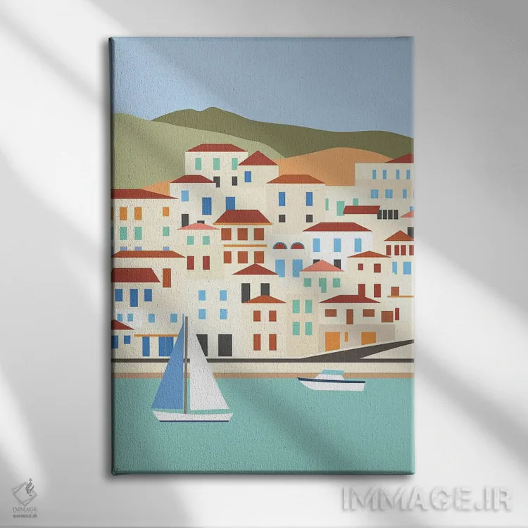 تابلو مدرن "باتسی، آندروس، یونان" اثر لایمن کریتیو کو. - نمای روبهرو روی دیوار