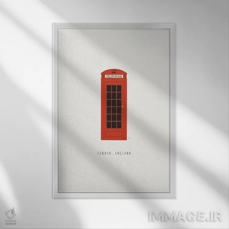 تابلو مینیمال "کابین تلفن لندن" اثر لایمن کریتیو کو. - نمای قابدار سفید