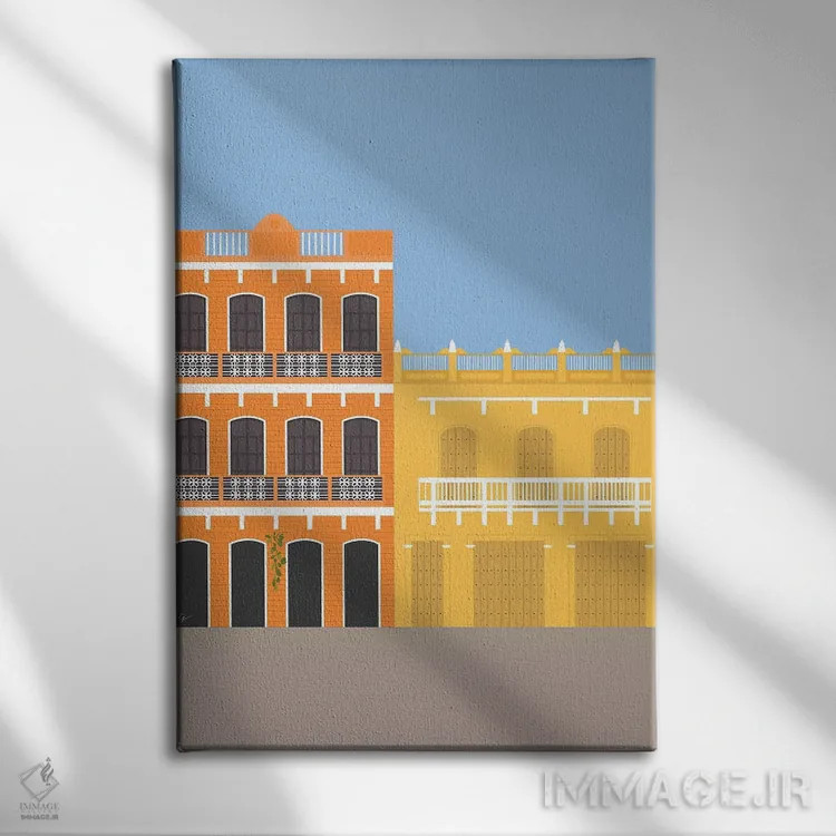 تابلو مدرن "ساختمان های رنگارنگ در گتسه مانی، کلمبیا" اثر لایمن کریتیو کو. - نمای روبهرو روی دیوار