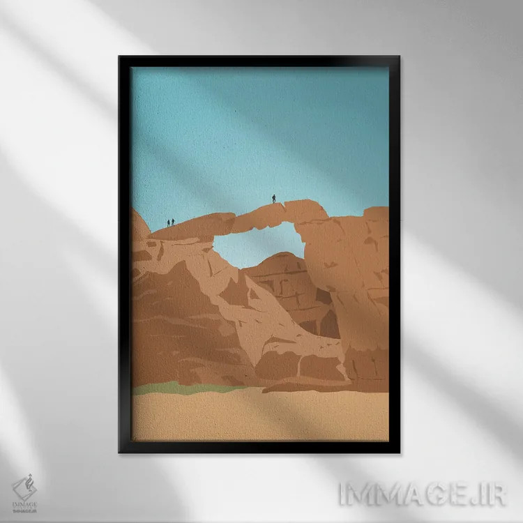تابلو مدرن "پل سنگی برده، صحرای وادی رم" اثر لایمن کریتیو کو. - نمای قابدار مشکی