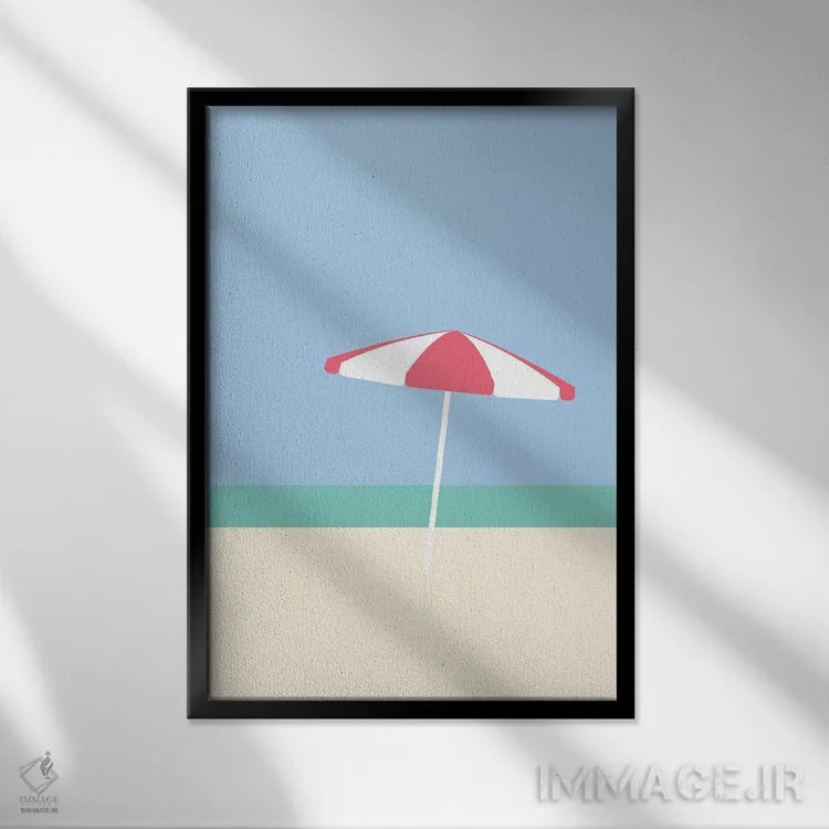 تابلو مینیمال "چتر در پلا بلانکو | کارتاهنا، کلمبیا" اثر لایمن کریتیو کو. - نمای قابدار مشکی