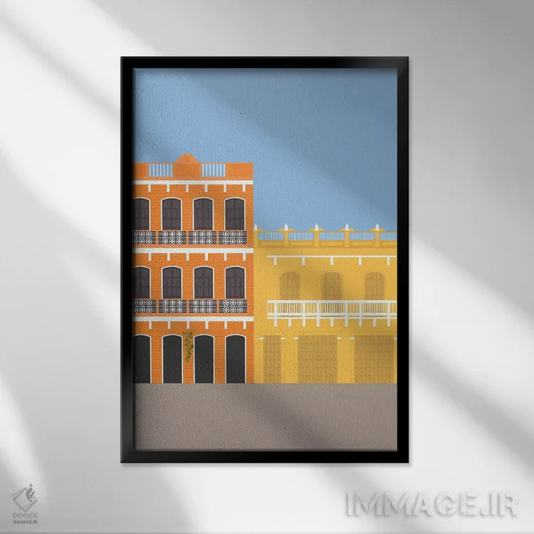 تابلو مدرن "ساختمان های رنگارنگ در گتسه مانی، کلمبیا" اثر لایمن کریتیو کو. - نمای قابدار مشکی