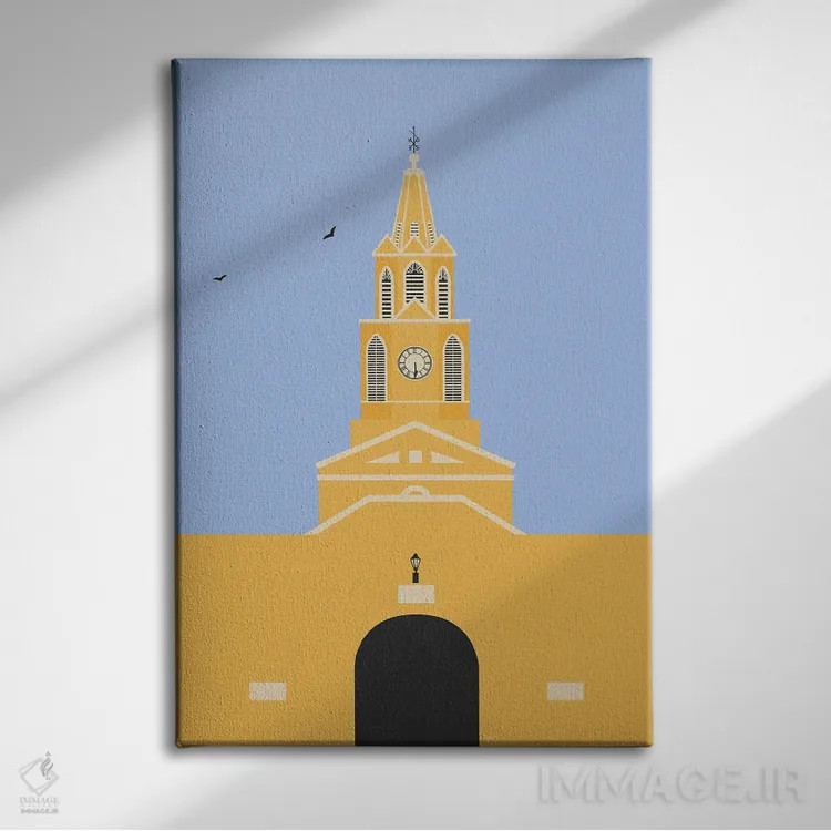 تابلو مدرن "برج ساعت، کارتاهنا، کلمبیا" اثر لایمن کریتیو کو. - نمای روبهرو روی دیوار