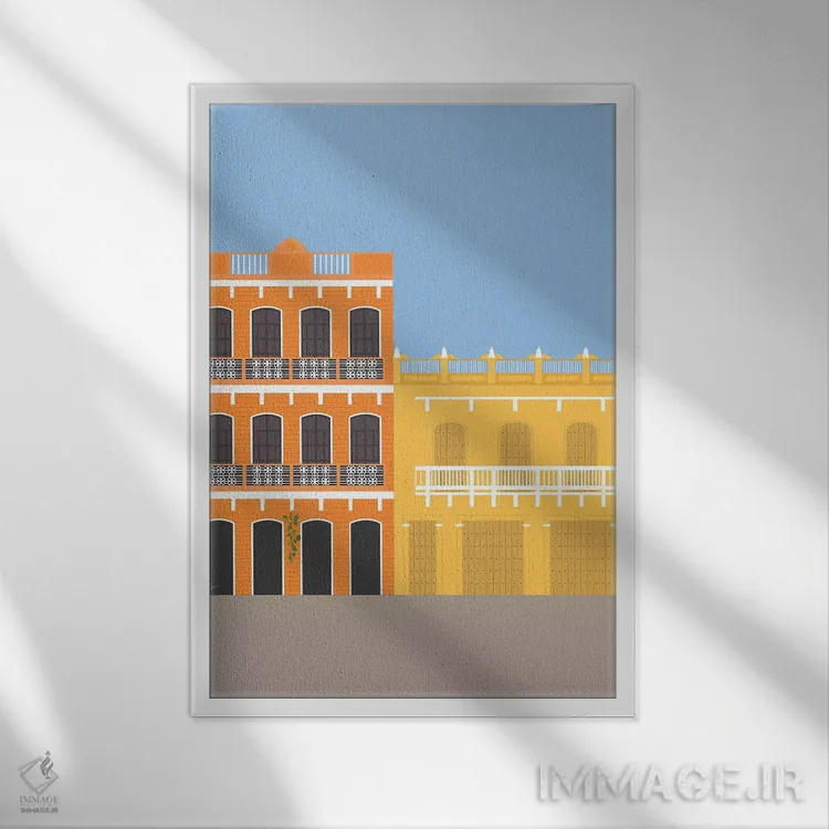 تابلو مدرن "ساختمان های رنگارنگ در گتسه مانی، کلمبیا" اثر لایمن کریتیو کو. - نمای قابدار سفید