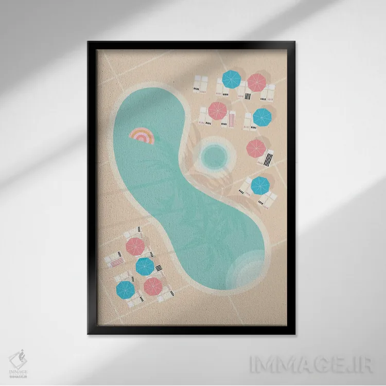 تابلو مدرن "استخر پام اسپرینگز از نمای بالا ۲" اثر لایمن کریتیو کو. - نمای قابدار مشکی