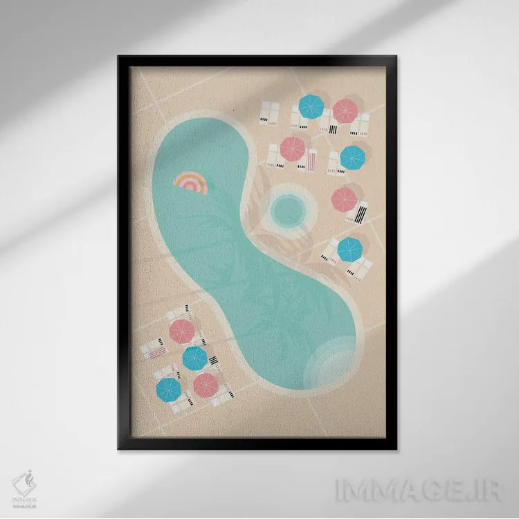 تابلو مدرن "استخر پام اسپرینگز از نمای بالا ۲" اثر لایمن کریتیو کو. - نمای قابدار مشکی