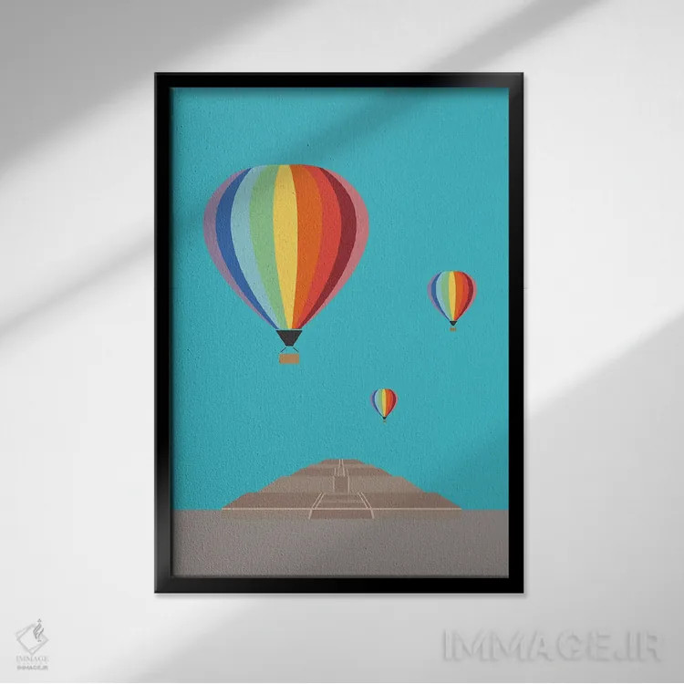 تابلو مدرن "تئوتیئواکان، هرم خورشید، مکزیک" اثر لایمن کریتیو کو. - نمای قابدار مشکی