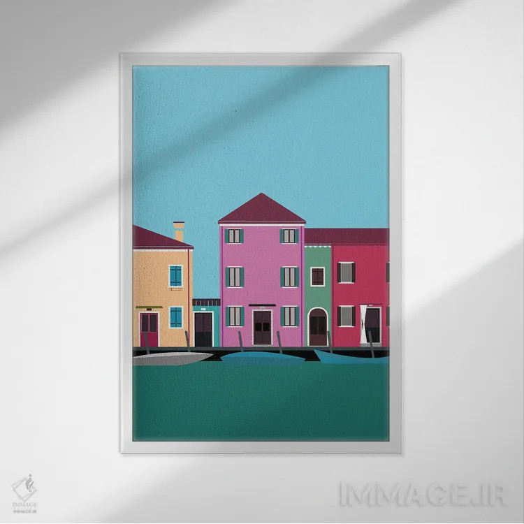 تابلو مدرن "بورانو رنگارنگ، ایتالیا" اثر لایمن کریتیو کو. - نمای قابدار سفید