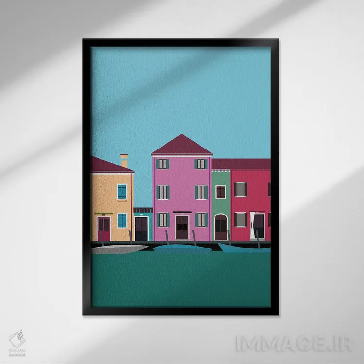 تابلو مدرن "بورانو رنگارنگ، ایتالیا" اثر لایمن کریتیو کو. - نمای قابدار مشکی