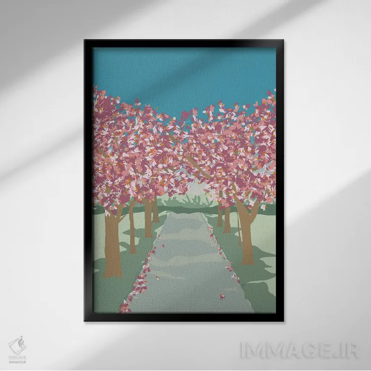 تابلو مدرن "شکوفه های گیلاس در پارک بترسی، لندن" اثر لایمن کریتیو کو. - نمای قابدار مشکی