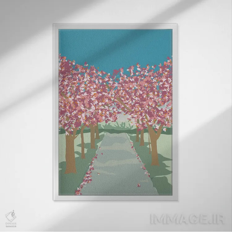 تابلو مدرن "شکوفه های گیلاس در پارک بترسی، لندن" اثر لایمن کریتیو کو. - نمای قابدار سفید