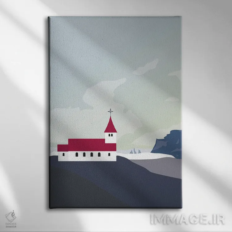 تابلو مدرن "کلیسای ویک، ایسلند" اثر لایمن کریتیو کو. - نمای روبهرو روی دیوار