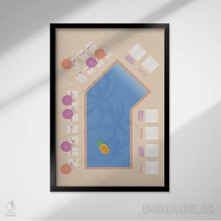تابلو مدرن "استخر پام اسپرینگز از نمای بالا ۳" اثر لایمن کریتیو کو. - نمای قابدار مشکی