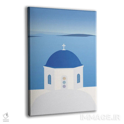 تابلو مدرن "کلیسای گنبد آبی، اویا، سانتورینی، یونان" اثر لایمن کریتیو کو. - نمای پرسپکتیو محصول