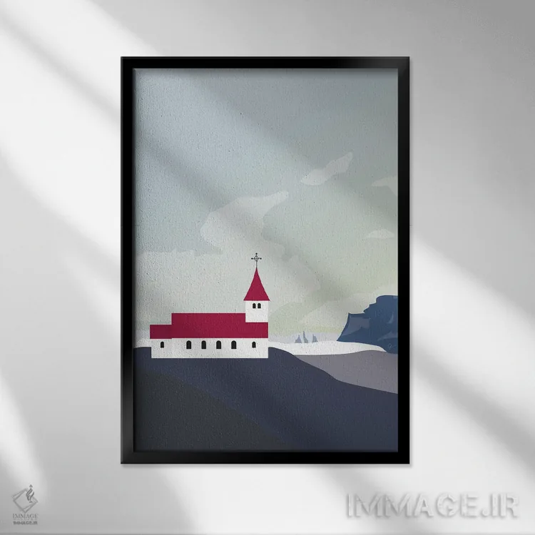 تابلو مدرن "کلیسای ویک، ایسلند" اثر لایمن کریتیو کو. - نمای قابدار مشکی