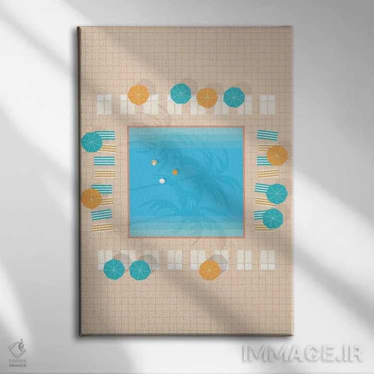 تابلو مدرن "استخر مربع پام اسپرینگز از بالا" اثر لایمن کریتیو کو. - نمای روبهرو روی دیوار