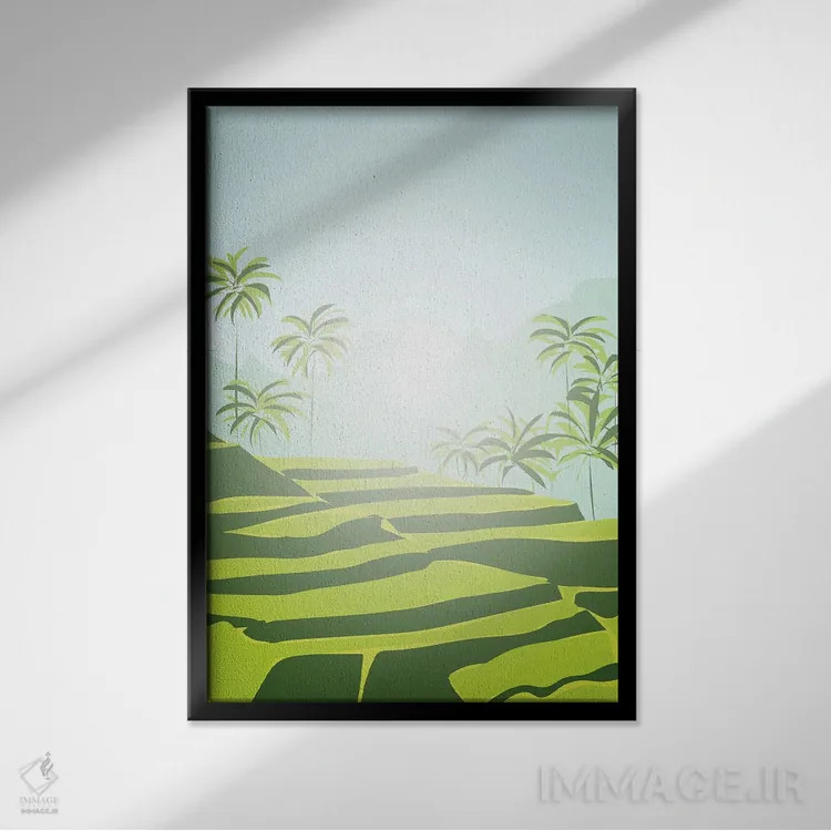 تابلو مدرن "شالیزارهای برنج تگالالانگ، بالی، اندونزی" اثر لایمن کریتیو کو. - نمای قابدار مشکی