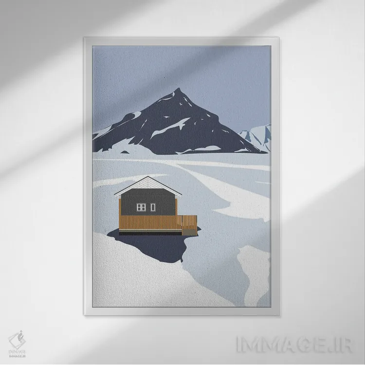 تابلو مدرن "ایسلند، کلبه ای در برف" اثر لایمن کریتیو کو. - نمای قابدار سفید