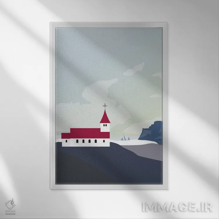 تابلو مدرن "کلیسای ویک، ایسلند" اثر لایمن کریتیو کو. - نمای قابدار سفید