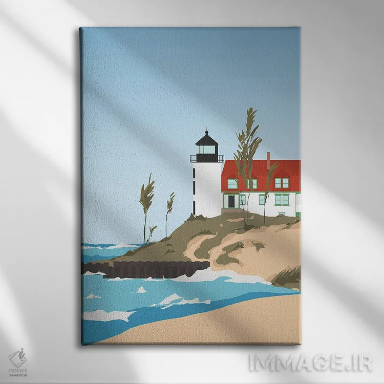 تابلو مدرن "فانوس دریایی در دریاچه میشیگان، آمریکا" اثر لایمن کریتیو کو. - نمای روبهرو روی دیوار