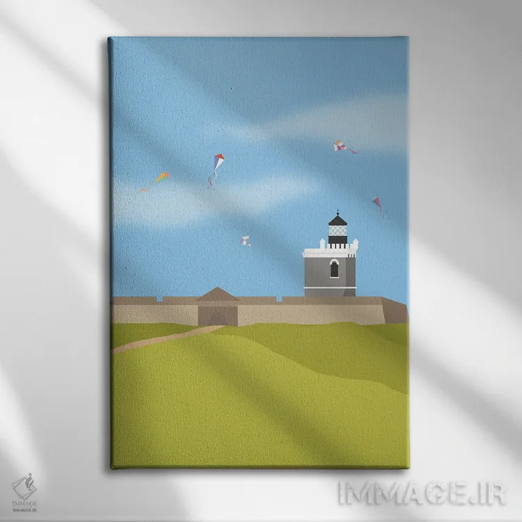 تابلو مدرن "فانوس دریایی، ال مورو، پورتوریکو" اثر لایمن کریتیو کو. - نمای روبهرو روی دیوار